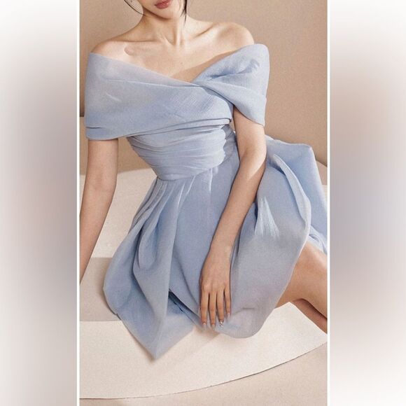 Oh Cici One Shoulder Ruched Mini Dress Light Blue Sz XS-S NWT - Picture 4 of 16